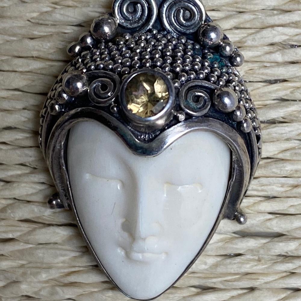 Sterling silver Carved moon goddess necklace